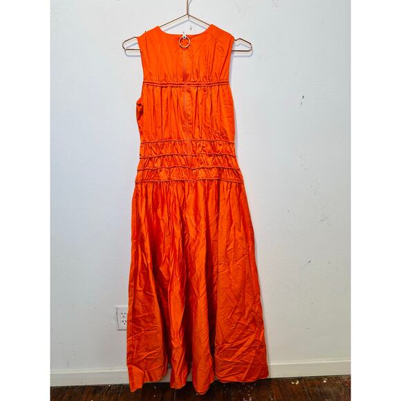 ROKSANDA x RTR Women's Orange Smocked Waist V-Neck Sleeveless Maxi Dress Size 4 - Picture 9 of 16